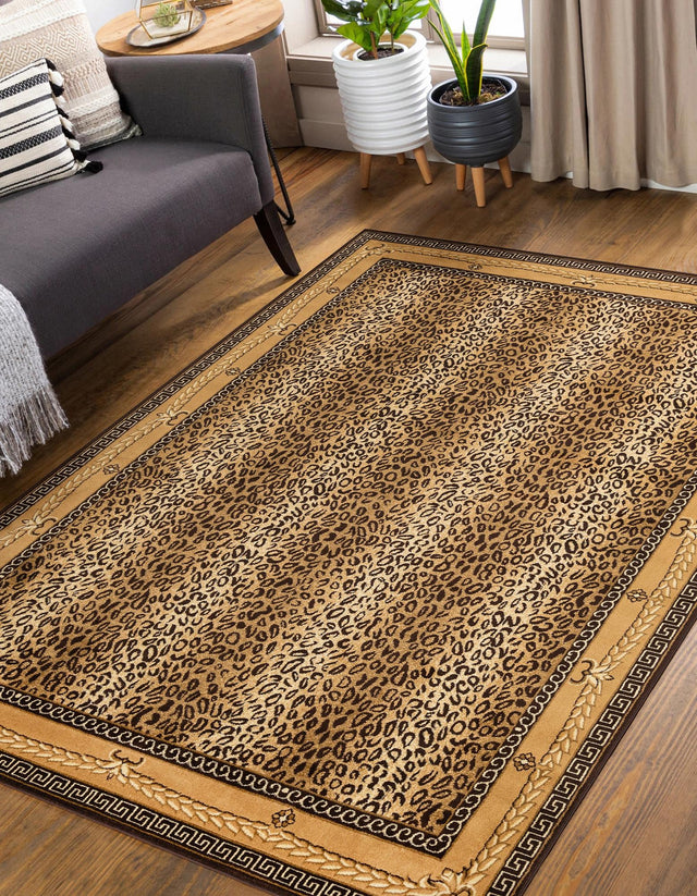 Brown 5' 3 x 8' Wildlife Rectangle Area Rug Animal Print Safari Jungle Inspired Carpet for Unique Modern Interior Design for Sale at Rug Engine