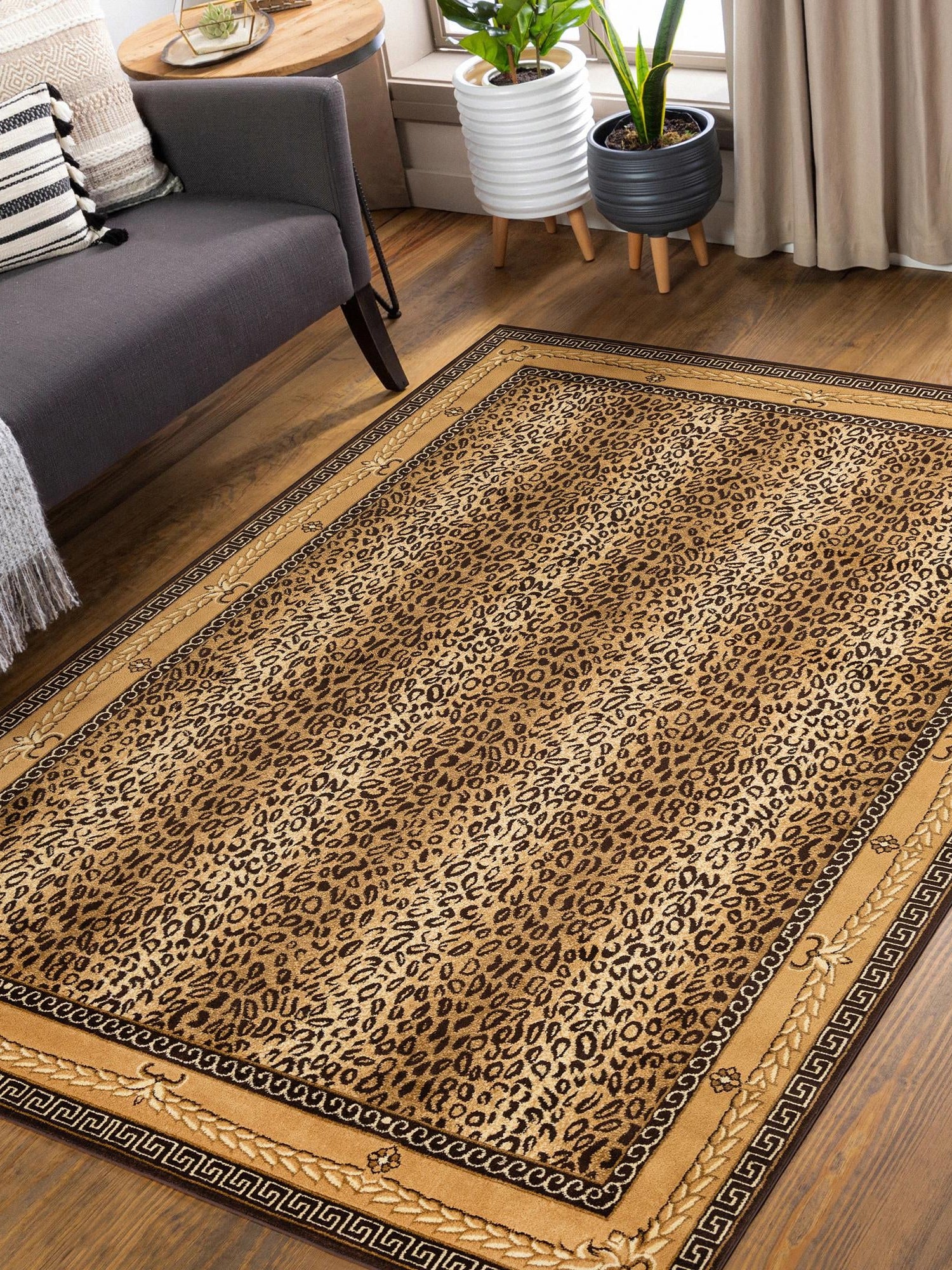 Brown 7' 10 x 10' Wildlife Rectangle Area Rug Animal Print Safari Jungle Inspired Carpet for Unique Modern Interior Design for Sale at Rug Engine