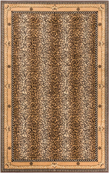 Brown 5' 3 x 8' Wildlife Rectangle Area Rug Animal Print Safari Jungle Inspired Carpet for Unique Modern Interior Design for Sale at Rug Engine