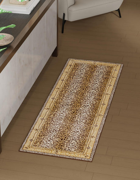 Brown 2' 7 x 12' Wildlife Runner Area Rug Animal Print Safari Jungle Inspired Carpet for Unique Modern Interior Design for Sale at Rug Engine