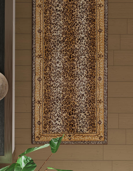 Brown 2' 7 x 10' Wildlife Runner Area Rug Animal Print Safari Jungle Inspired Carpet for Unique Modern Interior Design for Sale at Rug Engine