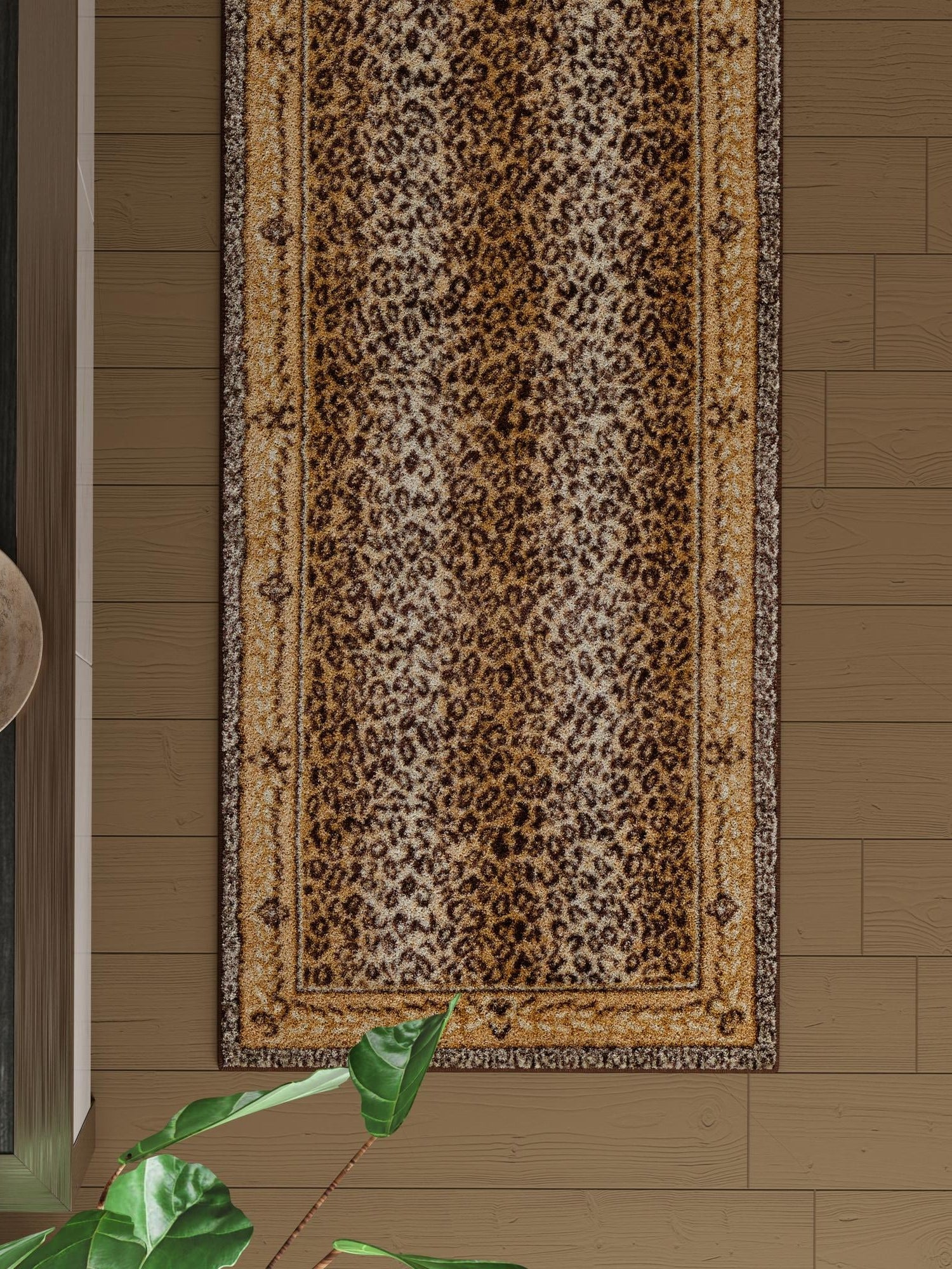 Brown 2' x 6' 1 Wildlife Runner Area Rug Animal Print Safari Jungle Inspired Carpet for Unique Modern Interior Design for Sale at Rug Engine