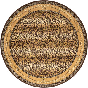 Brown 7' 10 x 7' 10 Wildlife Round Area Rug Animal Print Safari Jungle Inspired Carpet for Unique Modern Interior Design for Sale at Rug Engine