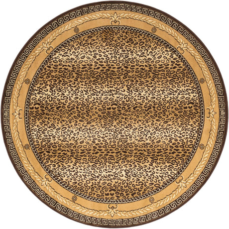 Brown 7' 10 x 7' 10 Wildlife Round Area Rug Animal Print Safari Jungle Inspired Carpet for Unique Modern Interior Design for Sale at Rug Engine