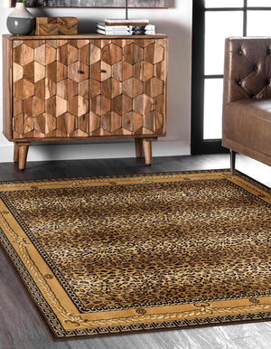 Brown 12' x 12' Wildlife Square Area Rug Animal Print Safari Jungle Inspired Carpet for Unique Modern Interior Design for Sale at Rug Engine