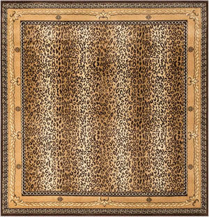 Brown 7' 10 x 7' 10 Wildlife Square Area Rug Animal Print Safari Jungle Inspired Carpet for Unique Modern Interior Design for Sale at Rug Engine