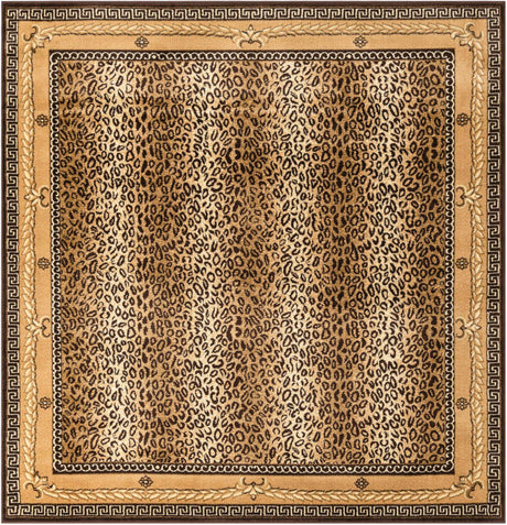 Brown 7' 10 x 7' 10 Wildlife Square Area Rug Animal Print Safari Jungle Inspired Carpet for Unique Modern Interior Design for Sale at Rug Engine