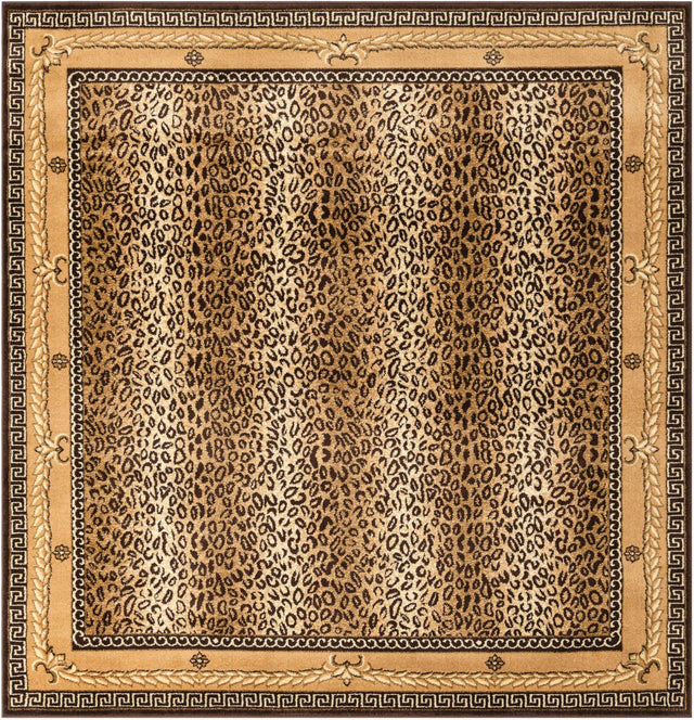 Brown 7' 10 x 7' 10 Wildlife Square Area Rug Animal Print Safari Jungle Inspired Carpet for Unique Modern Interior Design for Sale at Rug Engine