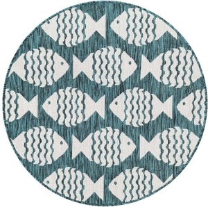 Turquoise 3' 1 x 3' 1 Outdoor Coastal Round Area Rug Weather Resistant for Patio, Deck, Terrace, Balcony, Porch 100% Polypropylene Coastal Decor Carpet for Sale at Rug Engine