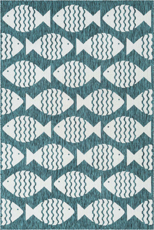 Turquoise 5' 3 x 8' Outdoor Coastal Rectangle Area Rug Weather Resistant for Patio, Deck, Terrace, Balcony, Porch 100% Polypropylene Coastal Decor Carpet for Sale at Rug Engine