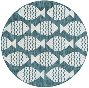 Turquoise 6' 1 x 6' 1 Outdoor Coastal Round Area Rug Weather Resistant for Patio, Deck, Terrace, Balcony, Porch 100% Polypropylene Coastal Decor Carpet for Sale at Rug Engine