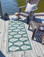 Turquoise 2' 7 x 12' Outdoor Coastal Runner Area Rug Weather Resistant for Patio, Deck, Terrace, Balcony, Porch 100% Polypropylene Coastal Decor Carpet for Sale at Rug Engine