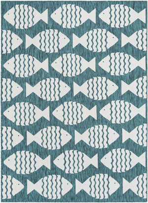 Turquoise 7' 1 x 10' Outdoor Coastal Rectangle Area Rug Weather Resistant for Patio, Deck, Terrace, Balcony, Porch 100% Polypropylene Coastal Decor Carpet for Sale at Rug Engine