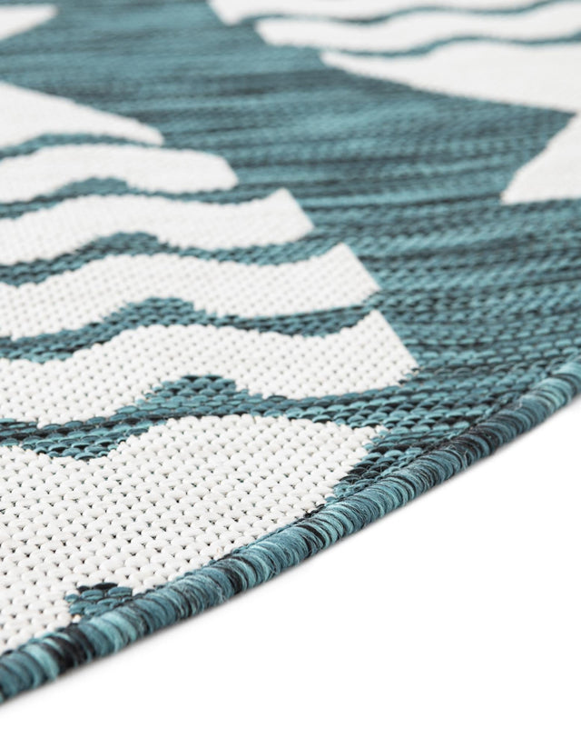 Turquoise 3' 1 x 3' 1 Outdoor Coastal Round Area Rug Weather Resistant for Patio, Deck, Terrace, Balcony, Porch 100% Polypropylene Coastal Decor Carpet for Sale at Rug Engine