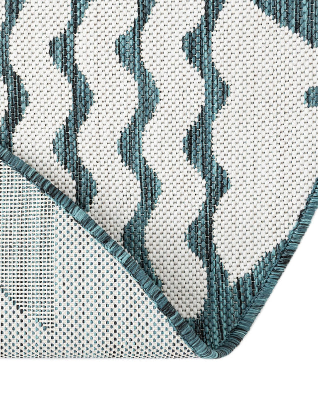 Turquoise 3' 1 x 3' 1 Outdoor Coastal Round Area Rug Weather Resistant for Patio, Deck, Terrace, Balcony, Porch 100% Polypropylene Coastal Decor Carpet for Sale at Rug Engine