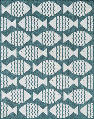 Turquoise 7' 10 x 10' Outdoor Coastal Rectangle Area Rug Weather Resistant for Patio, Deck, Terrace, Balcony, Porch 100% Polypropylene Coastal Decor Carpet for Sale at Rug Engine