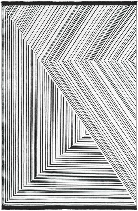 Black and White 4' 1 x 6' 1 Milano Rectangle Area Rug 100% Polyester with Cotton Backing Modern Contemporary Carpet for Home Decor Interior Design for Sale at Rug Engine