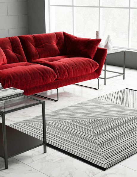 Black and White 7' 1 x 10' Milano Rectangle Area Rug 100% Polyester with Cotton Backing Modern Contemporary Carpet for Home Decor Interior Design for Sale at Rug Engine