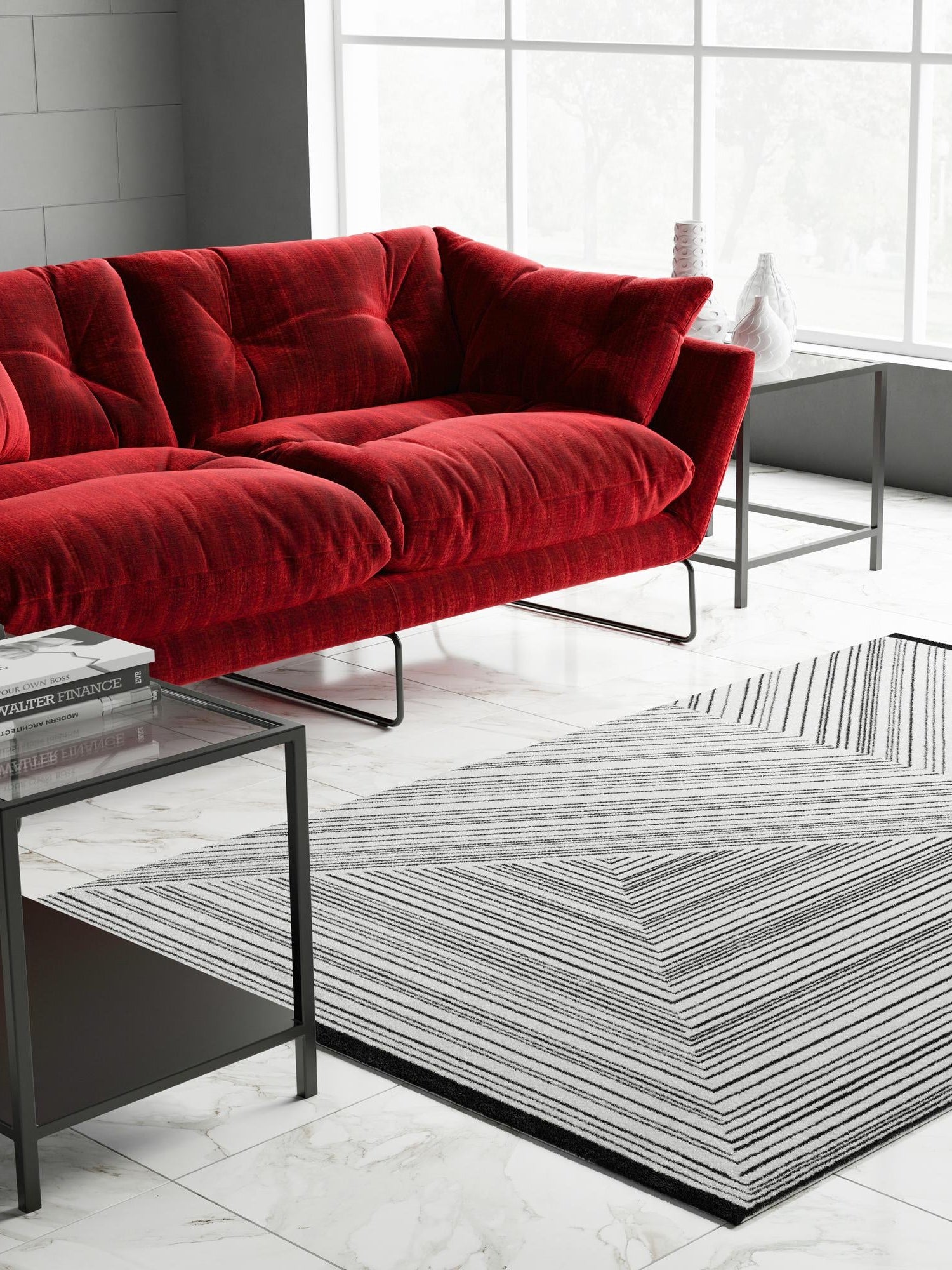 Black and White 9' x 12' Milano Rectangle Area Rug 100% Polyester with Cotton Backing Modern Contemporary Carpet for Home Decor Interior Design for Sale at Rug Engine