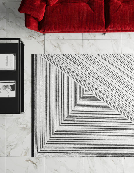 Black and White 7' 1 x 10' Milano Rectangle Area Rug 100% Polyester with Cotton Backing Modern Contemporary Carpet for Home Decor Interior Design for Sale at Rug Engine