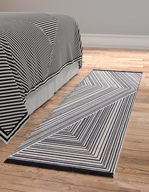 Black and White 2' 7 x 12' Milano Runner Area Rug 100% Polyester with Cotton Backing Modern Contemporary Carpet for Home Decor Interior Design for Sale at Rug Engine