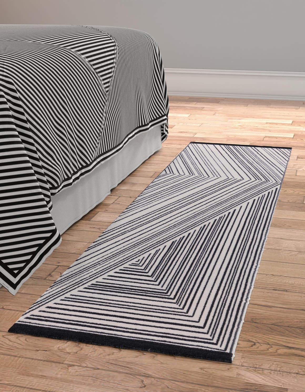 Black and White 2' x 8' Milano Runner Area Rug 100% Polyester with Cotton Backing Modern Contemporary Carpet for Home Decor Interior Design for Sale at Rug Engine
