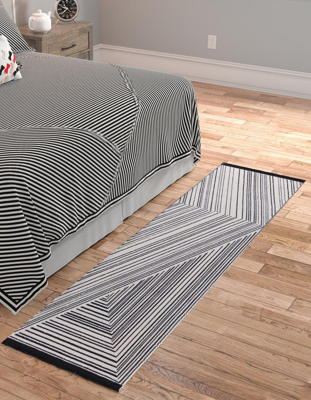 Black and White 2' x 8' Milano Runner Area Rug 100% Polyester with Cotton Backing Modern Contemporary Carpet for Home Decor Interior Design for Sale at Rug Engine