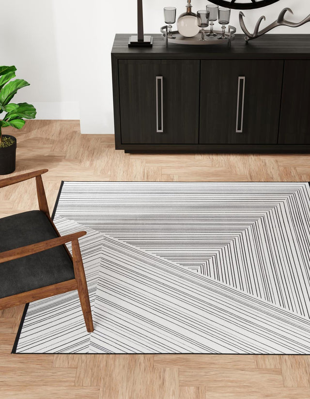 Black and White 7' 10 x 7' 10 Milano Square Area Rug 100% Polyester with Cotton Backing Modern Contemporary Carpet for Home Decor Interior Design for Sale at Rug Engine