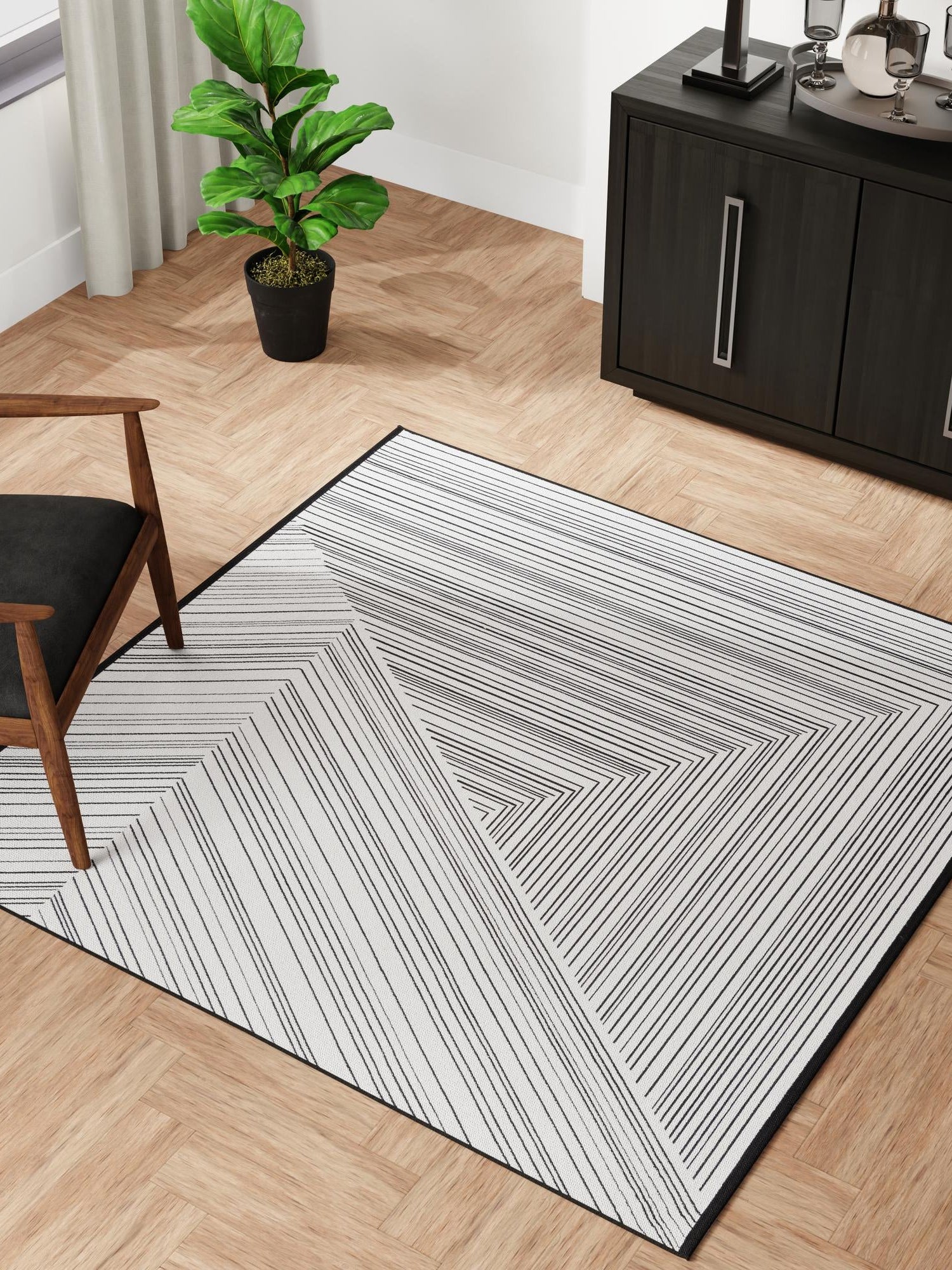 Black and White 7' 10 x 7' 10 Milano Square Area Rug 100% Polyester with Cotton Backing Modern Contemporary Carpet for Home Decor Interior Design for Sale at Rug Engine