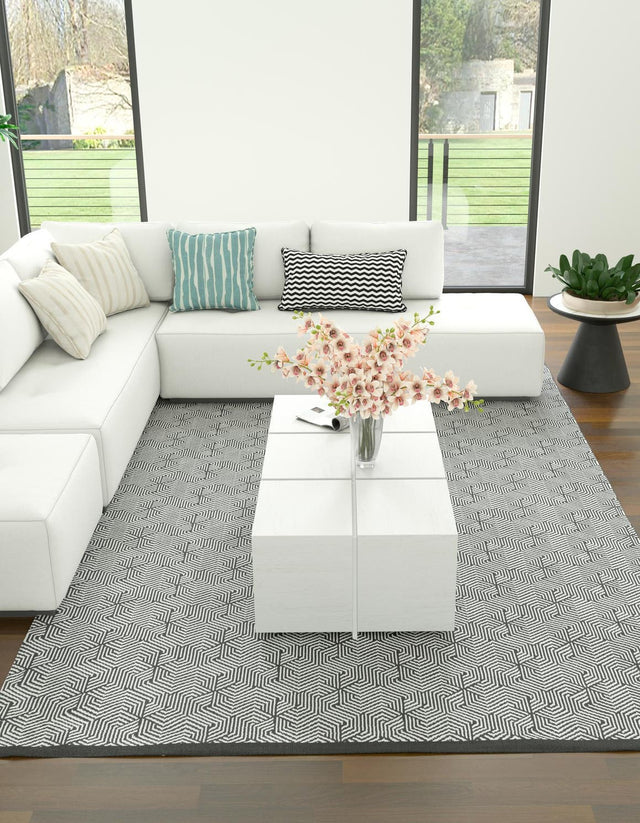 Black and White 10' x 14' 1 Milano Rectangle Area Rug 100% Polyester with Cotton Backing Modern Contemporary Carpet for Home Decor Interior Design for Sale at Rug Engine