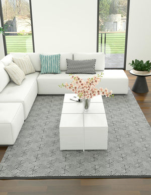 Black and White 6' 1 x 9' Milano Rectangle Area Rug 100% Polyester with Cotton Backing Modern Contemporary Carpet for Home Decor Interior Design for Sale at Rug Engine