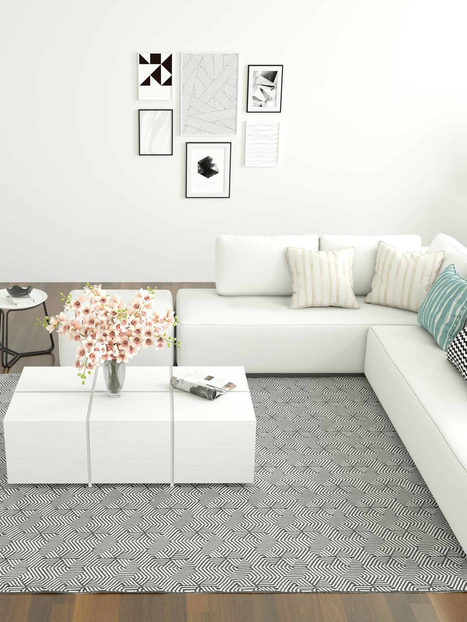 Black and White 7' 10 x 10' Milano Rectangle Area Rug 100% Polyester with Cotton Backing Modern Contemporary Carpet for Home Decor Interior Design for Sale at Rug Engine