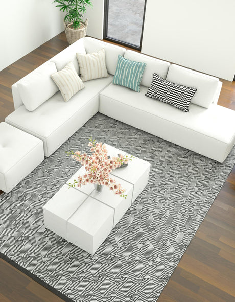 Black and White 5' 3 x 8' Milano Rectangle Area Rug 100% Polyester with Cotton Backing Modern Contemporary Carpet for Home Decor Interior Design for Sale at Rug Engine