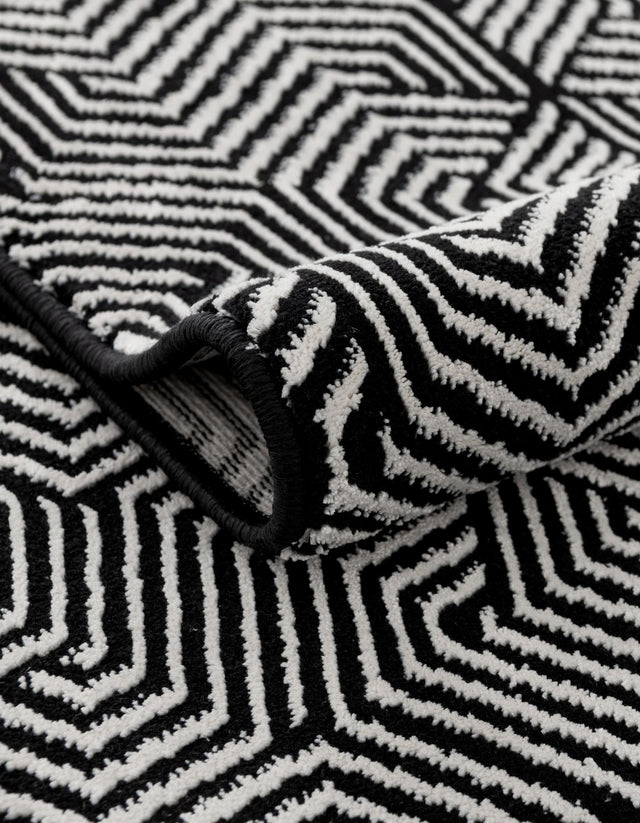 Black and White 6' 1 x 9' Milano Rectangle Area Rug 100% Polyester with Cotton Backing Modern Contemporary Carpet for Home Decor Interior Design for Sale at Rug Engine
