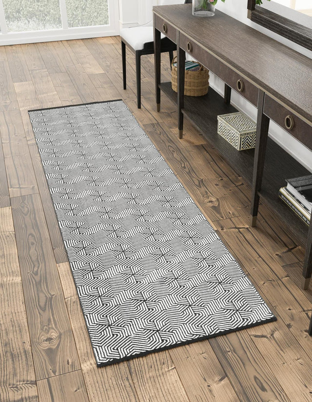 Black and White 2' x 6' 1 Milano Runner Area Rug 100% Polyester with Cotton Backing Modern Contemporary Carpet for Home Decor Interior Design for Sale at Rug Engine