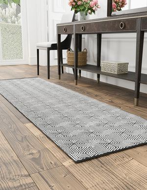 Black and White 2' 7 x 12' Milano Runner Area Rug 100% Polyester with Cotton Backing Modern Contemporary Carpet for Home Decor Interior Design for Sale at Rug Engine