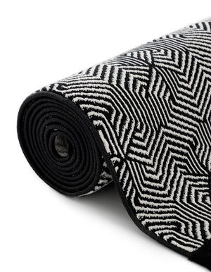 Black and White 2' x 8' Milano Runner Area Rug 100% Polyester with Cotton Backing Modern Contemporary Carpet for Home Decor Interior Design for Sale at Rug Engine