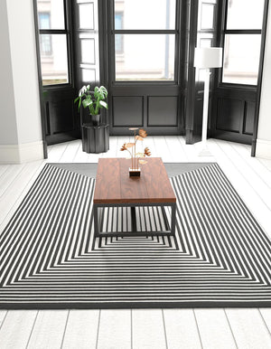 Black and White 6' 1 x 9' Milano Rectangle Area Rug 100% Polyester with Cotton Backing Modern Contemporary Carpet for Home Decor Interior Design for Sale at Rug Engine