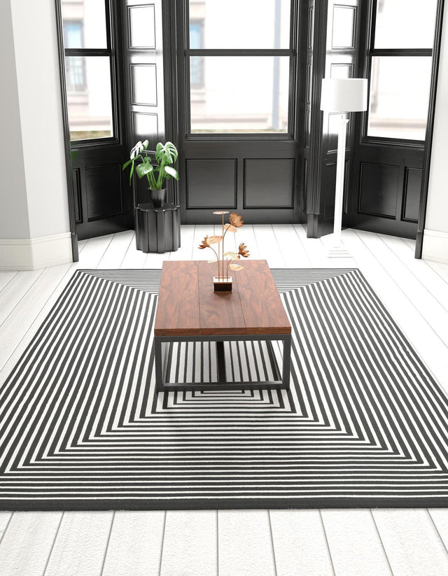 Black and White 6' 1 x 9' Milano Rectangle Area Rug 100% Polyester with Cotton Backing Modern Contemporary Carpet for Home Decor Interior Design for Sale at Rug Engine