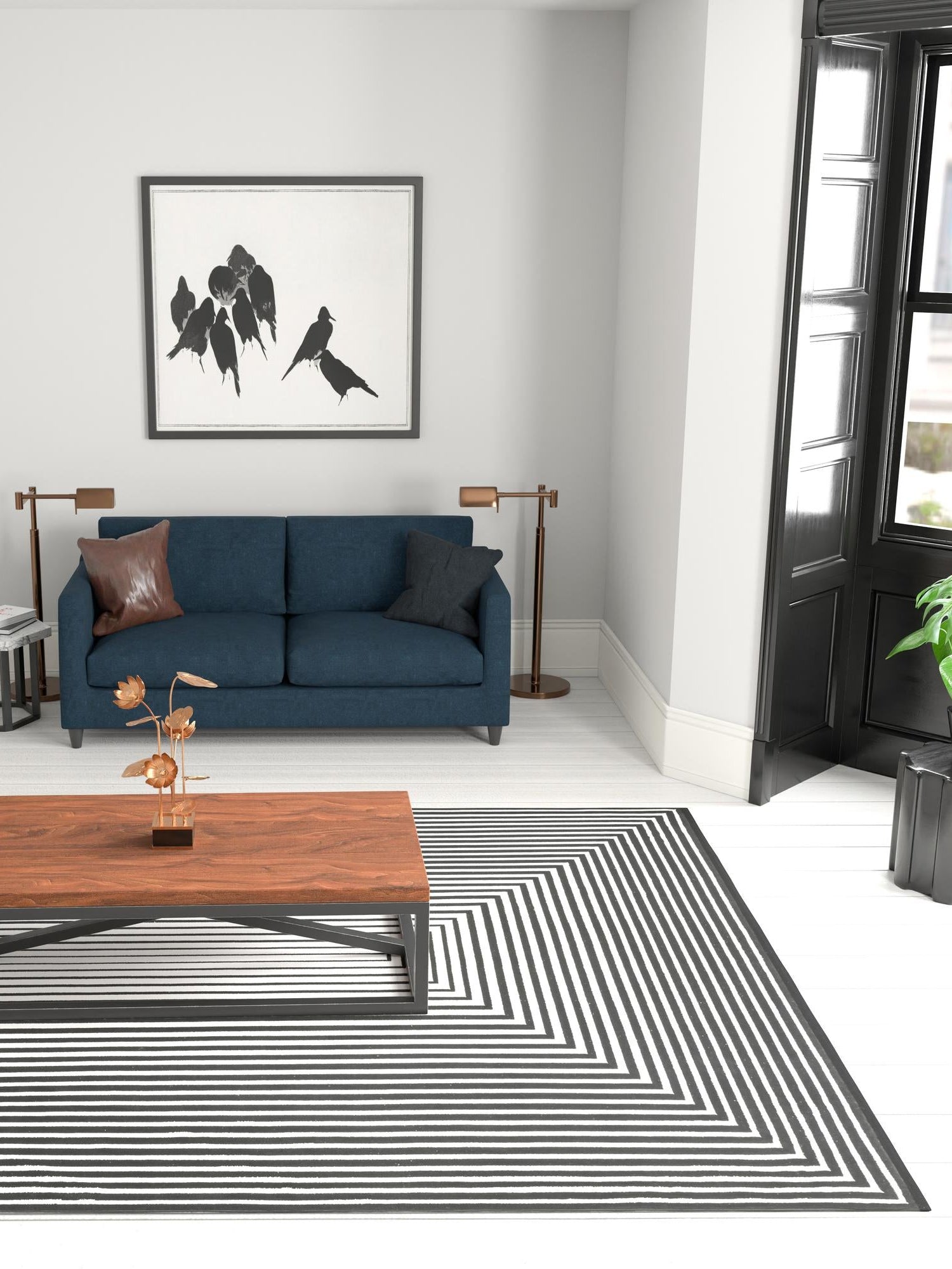 Black and White 6' 1 x 9' Milano Rectangle Area Rug 100% Polyester with Cotton Backing Modern Contemporary Carpet for Home Decor Interior Design for Sale at Rug Engine