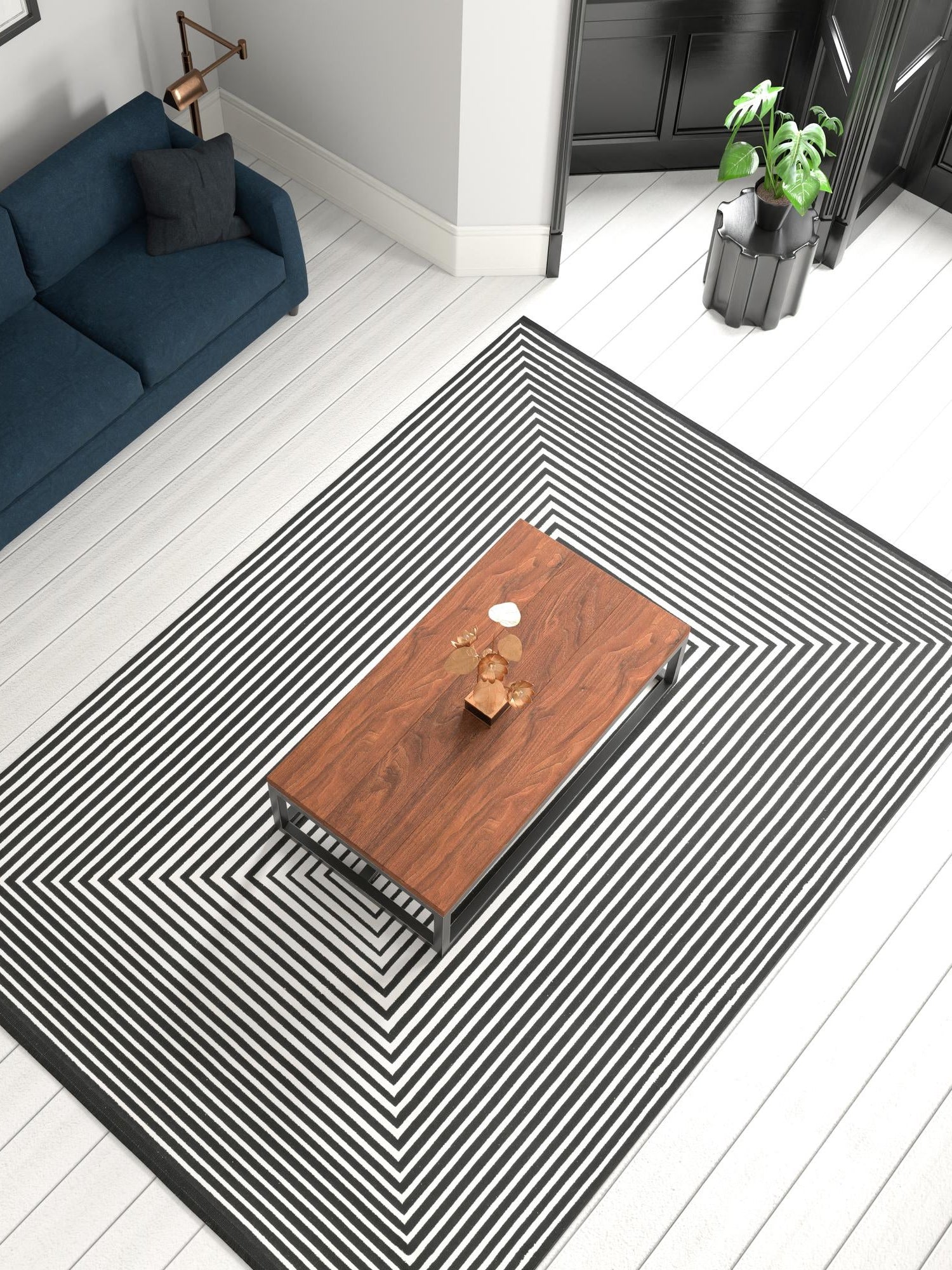 Black and White 7' 1 x 10' Milano Rectangle Area Rug 100% Polyester with Cotton Backing Modern Contemporary Carpet for Home Decor Interior Design for Sale at Rug Engine