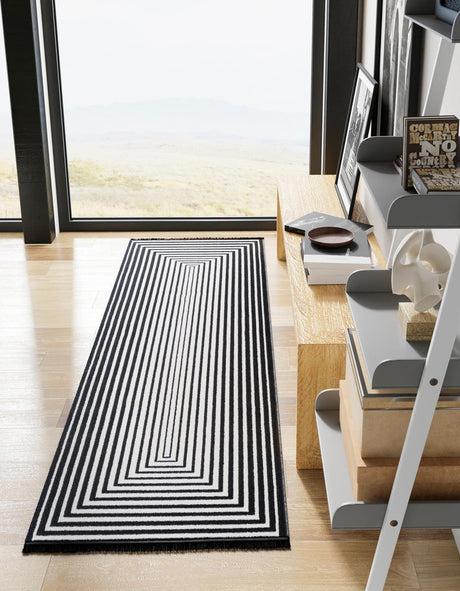 Black and White 2' x 8' Milano Runner Area Rug 100% Polyester with Cotton Backing Modern Contemporary Carpet for Home Decor Interior Design for Sale at Rug Engine