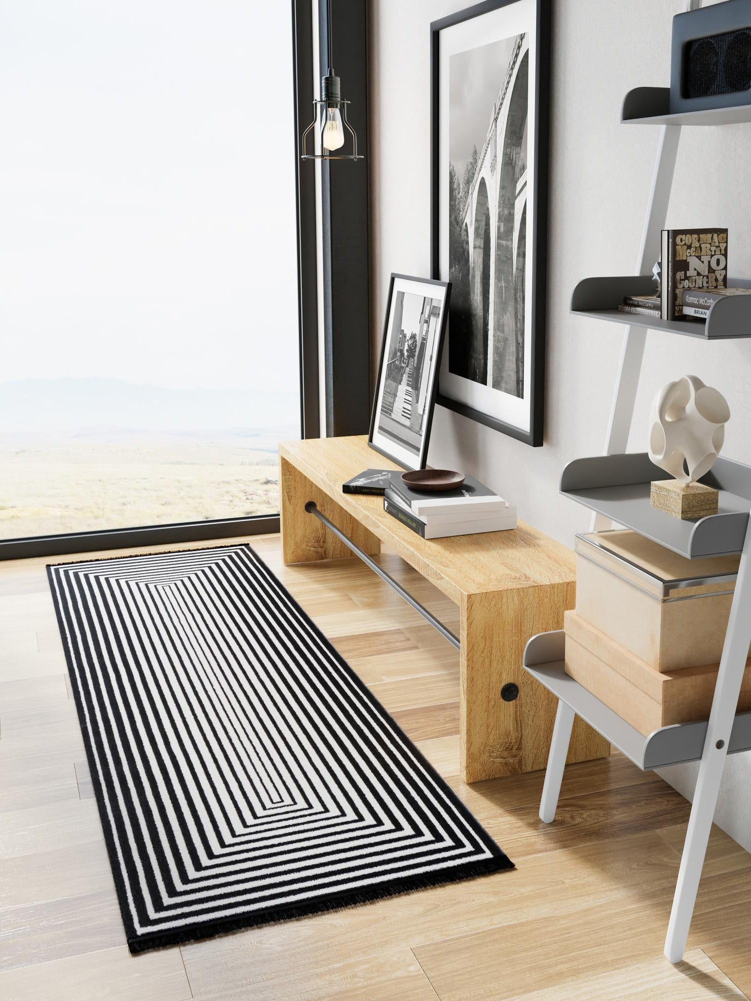 Black and White 2' x 6' 1 Milano Runner Area Rug 100% Polyester with Cotton Backing Modern Contemporary Carpet for Home Decor Interior Design for Sale at Rug Engine