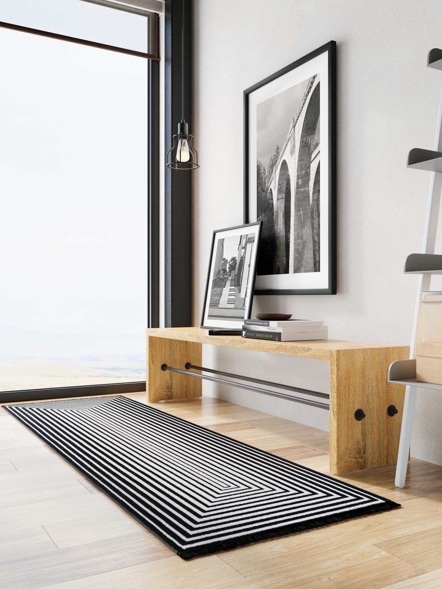 Black and White 2' x 6' 1 Milano Runner Area Rug 100% Polyester with Cotton Backing Modern Contemporary Carpet for Home Decor Interior Design for Sale at Rug Engine