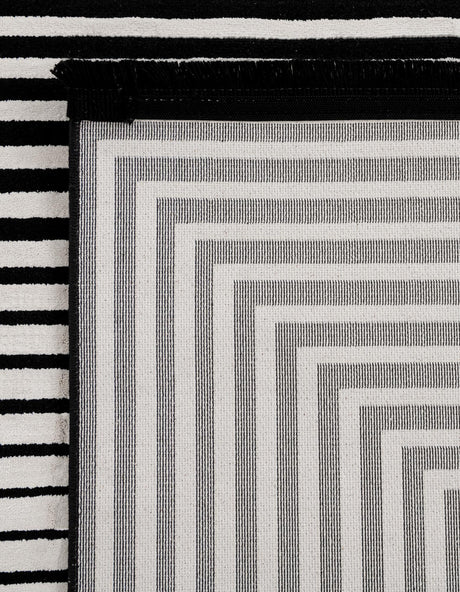 Black and White 2' x 8' Milano Runner Area Rug 100% Polyester with Cotton Backing Modern Contemporary Carpet for Home Decor Interior Design for Sale at Rug Engine