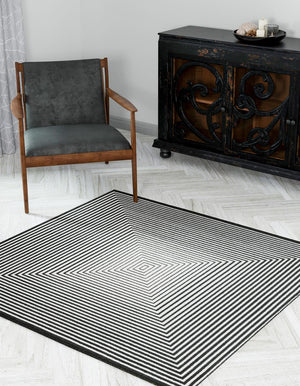 Black and White 10' x 10' Milano Square Area Rug 100% Polyester with Cotton Backing Modern Contemporary Carpet for Home Decor Interior Design for Sale at Rug Engine