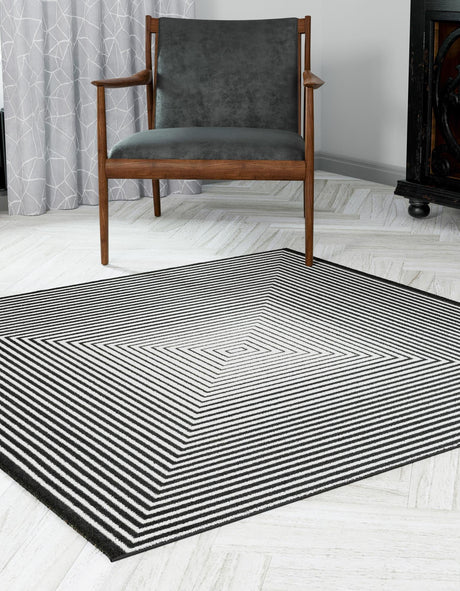 Black and White 7' 10 x 7' 10 Milano Square Area Rug 100% Polyester with Cotton Backing Modern Contemporary Carpet for Home Decor Interior Design for Sale at Rug Engine