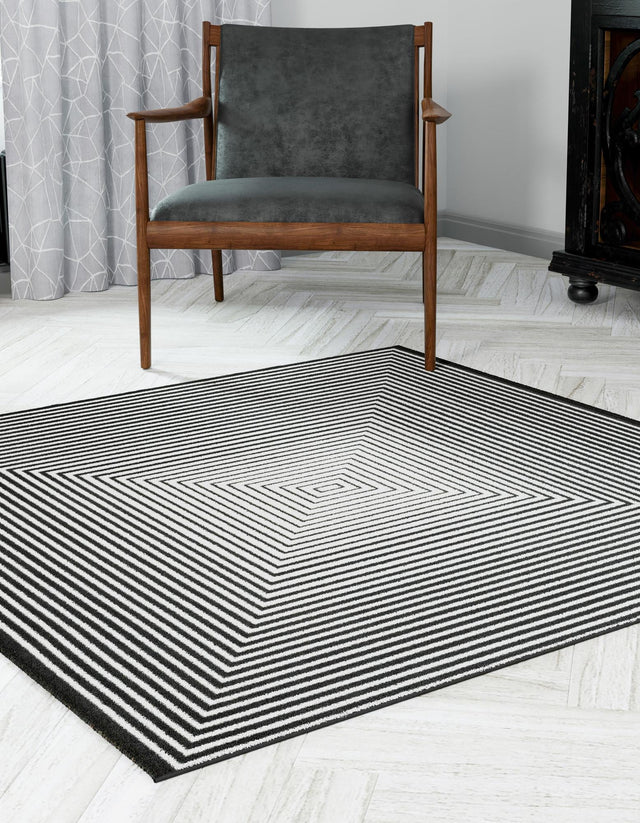 Black and White 7' 10 x 7' 10 Milano Square Area Rug 100% Polyester with Cotton Backing Modern Contemporary Carpet for Home Decor Interior Design for Sale at Rug Engine