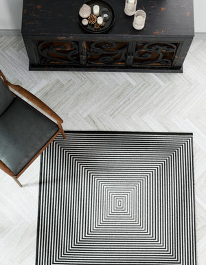 Black and White 7' 10 x 7' 10 Milano Square Area Rug 100% Polyester with Cotton Backing Modern Contemporary Carpet for Home Decor Interior Design for Sale at Rug Engine