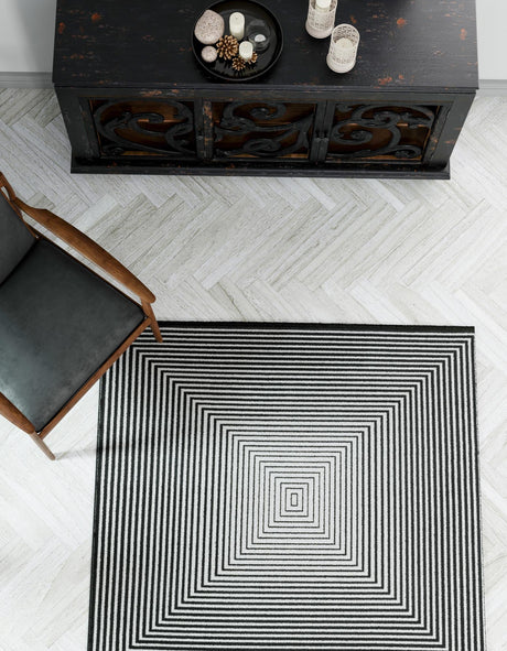 Black and White 7' 10 x 7' 10 Milano Square Area Rug 100% Polyester with Cotton Backing Modern Contemporary Carpet for Home Decor Interior Design for Sale at Rug Engine